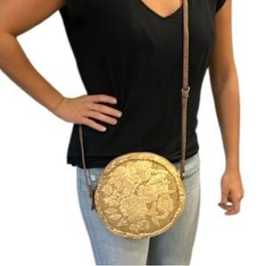 Accessorize London Round Jute Boho Textured Crossbody Bag